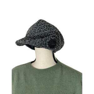 Y2K Flannel Plaid Newsboy Conductor‎ Cap Hat 3D Flower Gray Burgundy 90s Friends